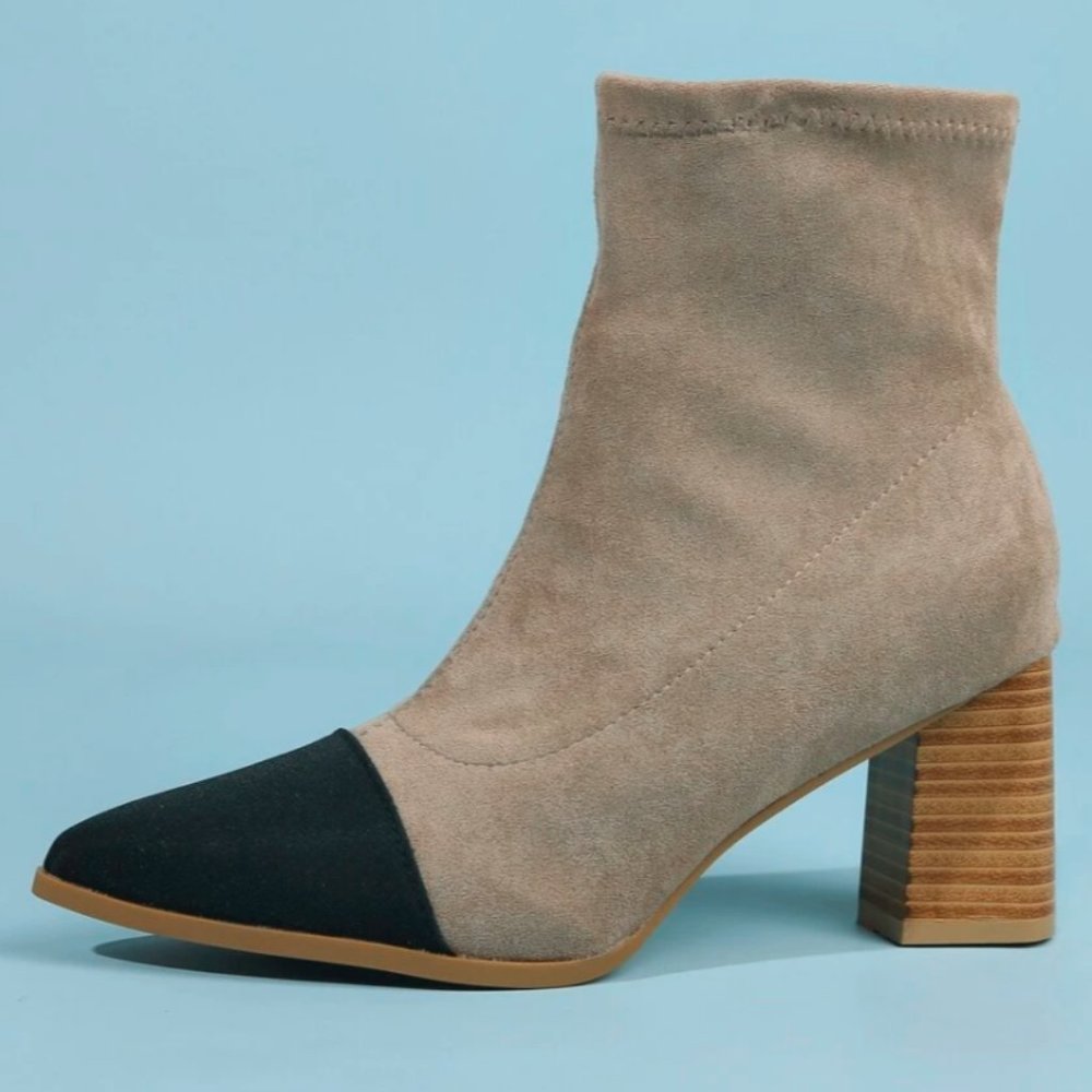 Point Toe Chunky Heeled Ankle Sock Boots
